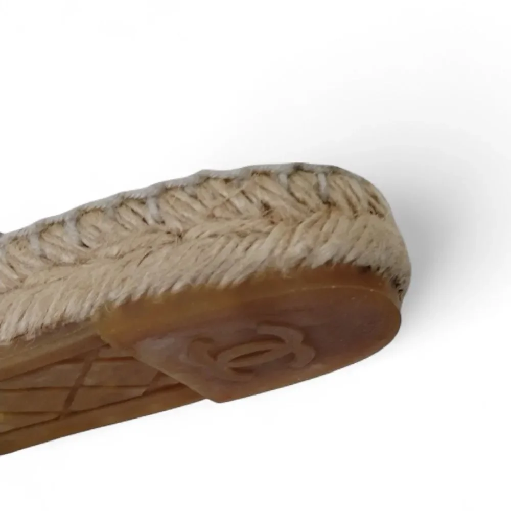 CHANEL Black Espadrille CC Logo Leather Slip-On Shoes IT36